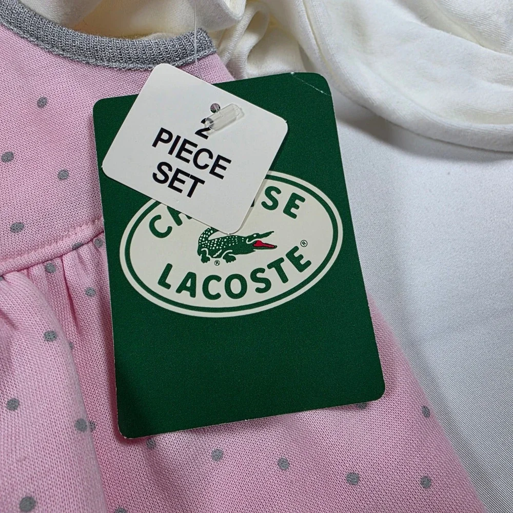 Chemise Lacoste Vintage Pink Polka Dot 2 Piece Set Turtleneck Jumpsuit 18M USA